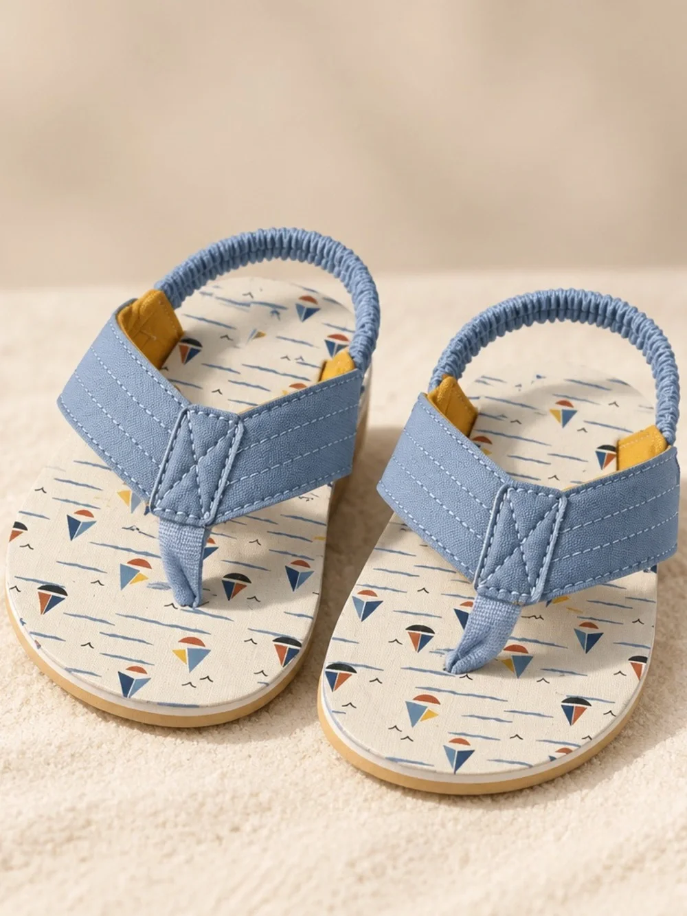 Kids Blue Nautical Print Backstrap Flip Flops